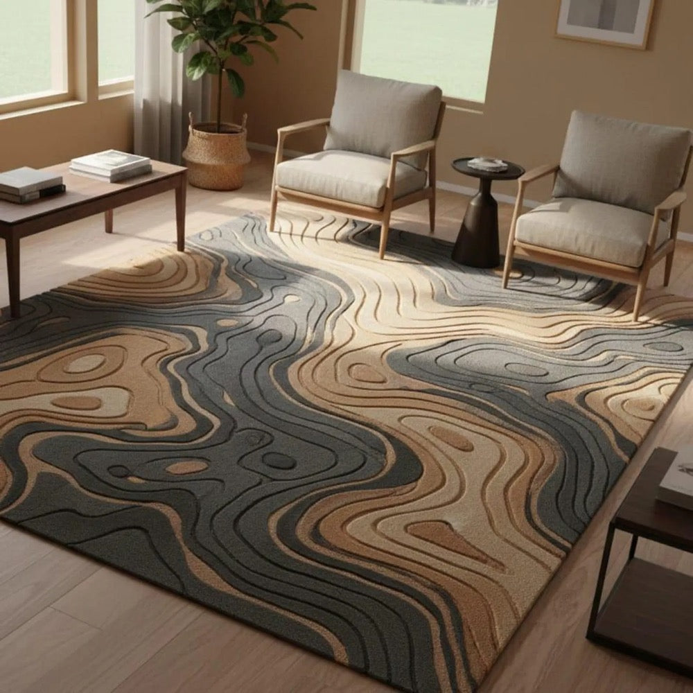 Modern Abstract Area Rug, Neutral Beige Brown Gray Carpet, Contemporary Living Room Rug, Handmade Style Floor Rug, Home Decor