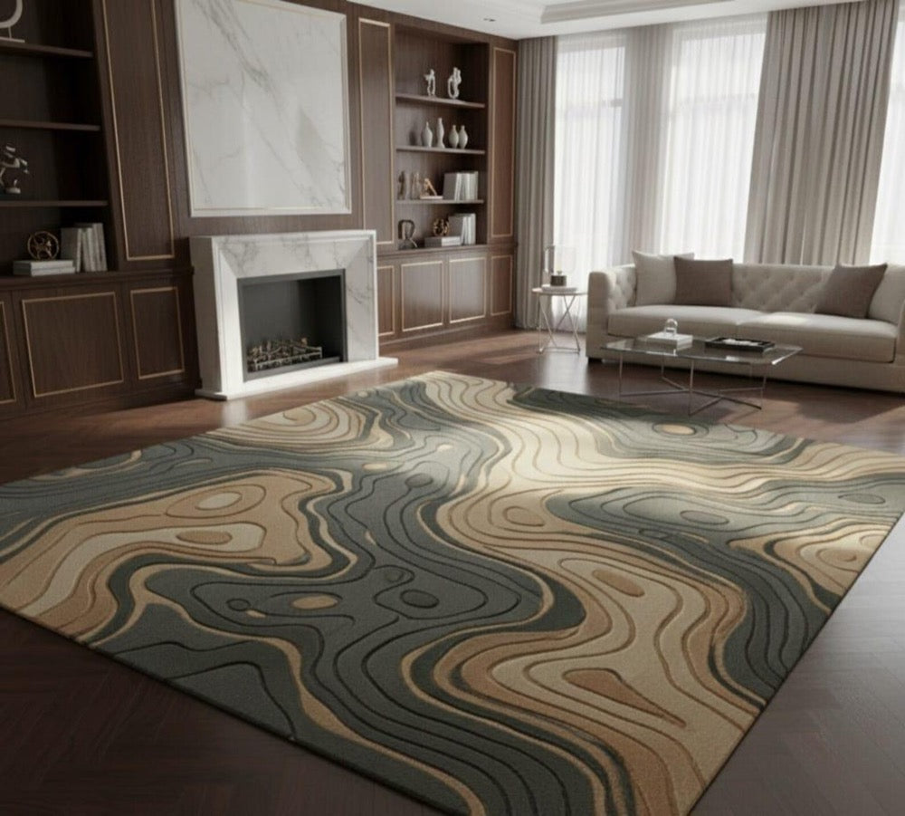 Modern Abstract Area Rug, Neutral Beige Brown Gray Carpet, Contemporary Living Room Rug, Handmade Style Floor Rug, Home Decor