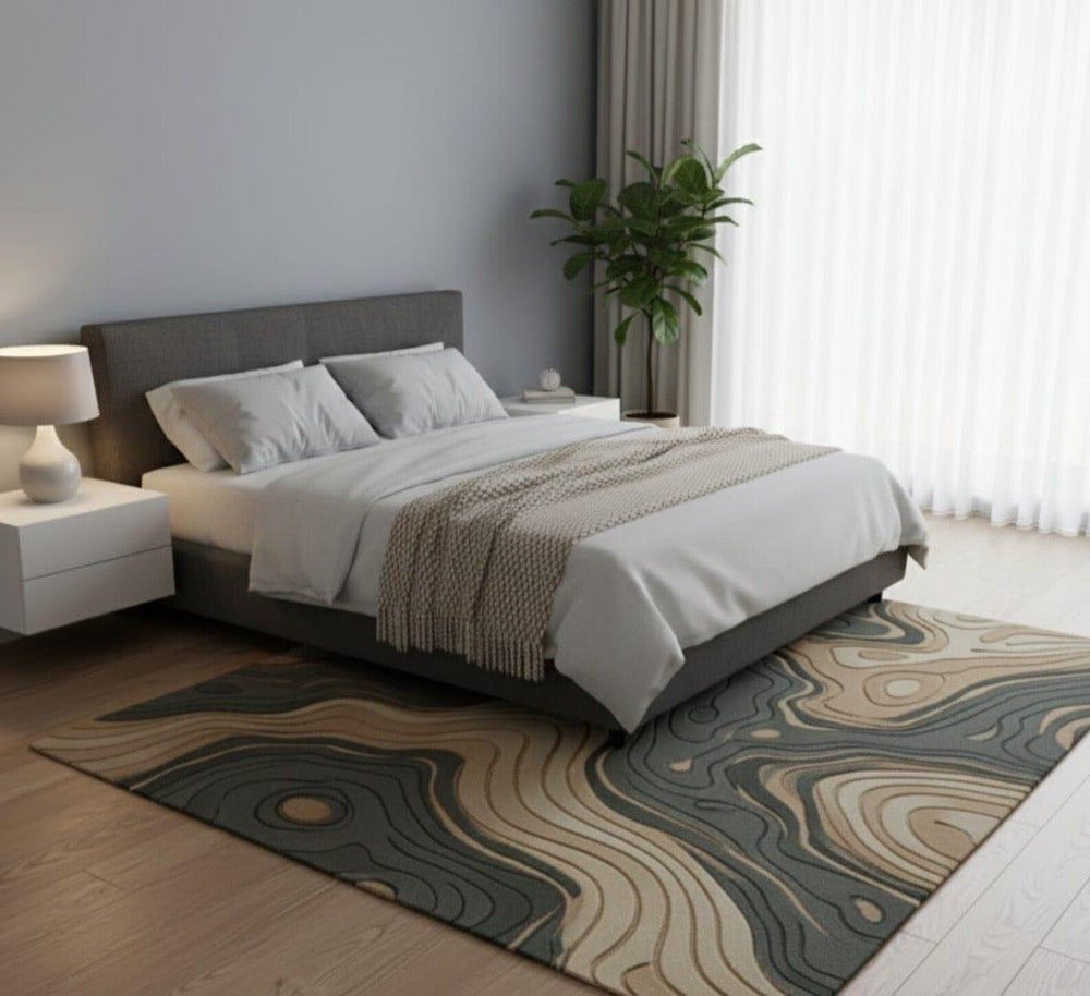 Modern Abstract Area Rug, Neutral Beige Brown Gray Carpet, Contemporary Living Room Rug, Handmade Style Floor Rug, Home Decor