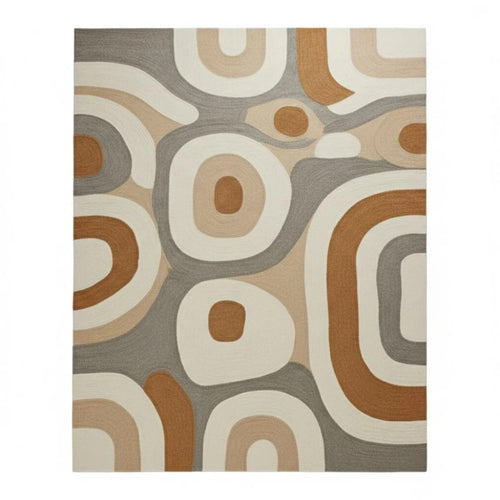 8x10 Modern Retro Abstract Area Rug in Beige Cream and Brown Mid Century Contemporary Living Room Carpet For Home Decor