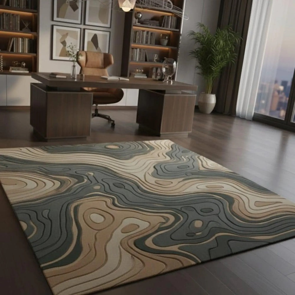 Modern Abstract Area Rug, Neutral Beige Brown Gray Carpet, Contemporary Living Room Rug, Handmade Style Floor Rug, Home Decor
